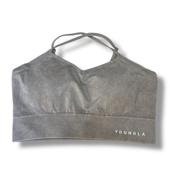 YoungLA Women’s Sports Bra Grey Wash Padded Adjustable Strap NWT - Picture 2 of 4